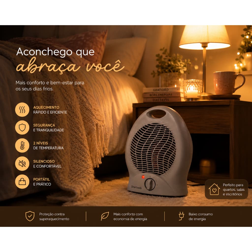 Aquecedor de Ar Elétrico 1000W 127V - Cinza