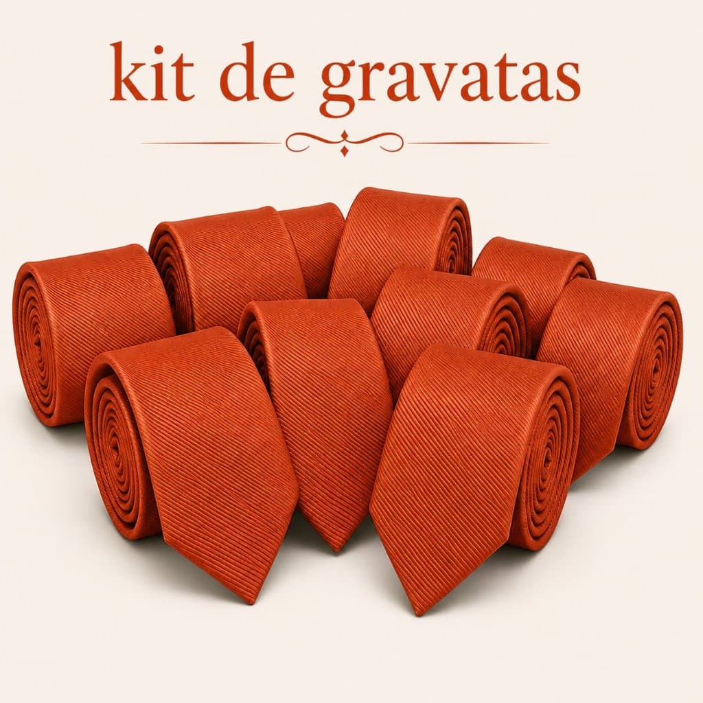 KIT De Gravatas Masc Slim Laranja Terracota Padrinho Premium