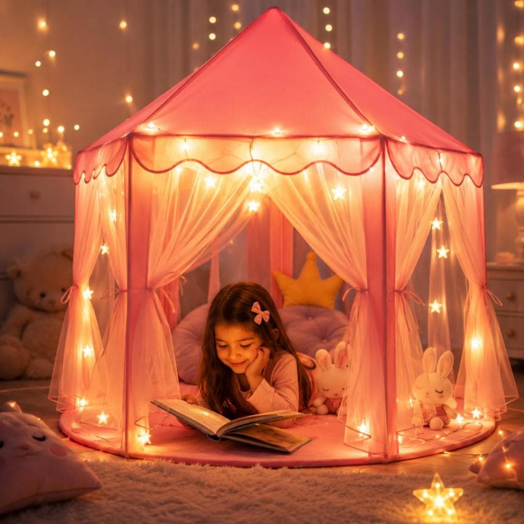 Barraca com Led Infantil Tenda / Toca Grande - Rosa e Azul + Luzes + Bolsa