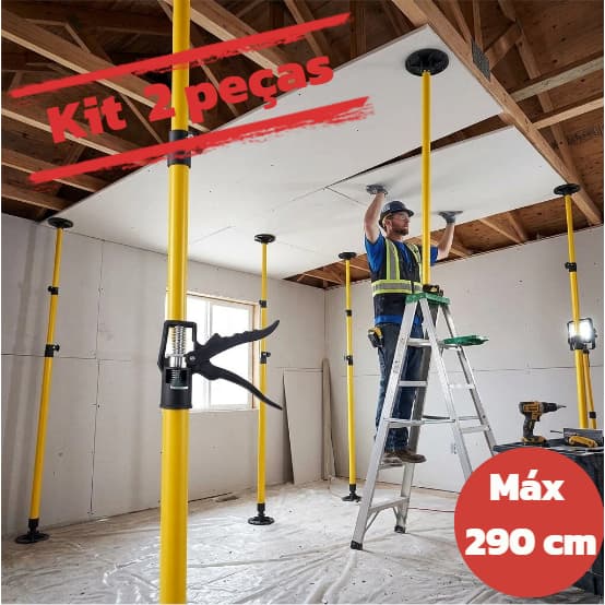 Kit 2 Suporte Telescópico Elevação Terceira Mao - Sistema Manual para Drywall e Armários