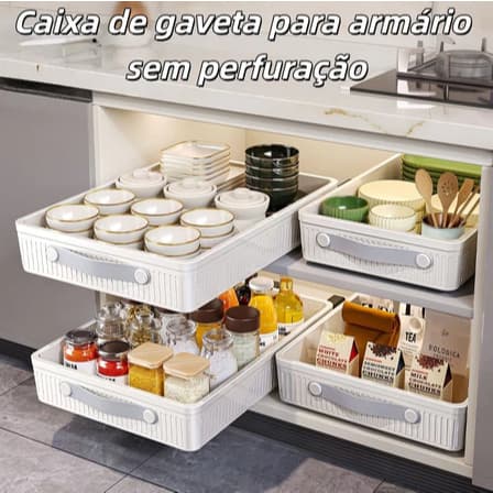 Organizador Armário Deslizante Com Corrediças Gaveta Multiuso Para Cozinha e Banheiro