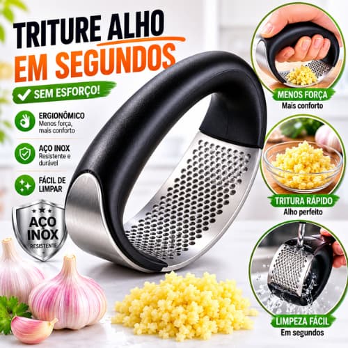 Amassador de Alho Inox Manual Espremedor Triturador Prensa Alho Profissional Ergonômico Fácil Limpeza Utensílio Cozinha