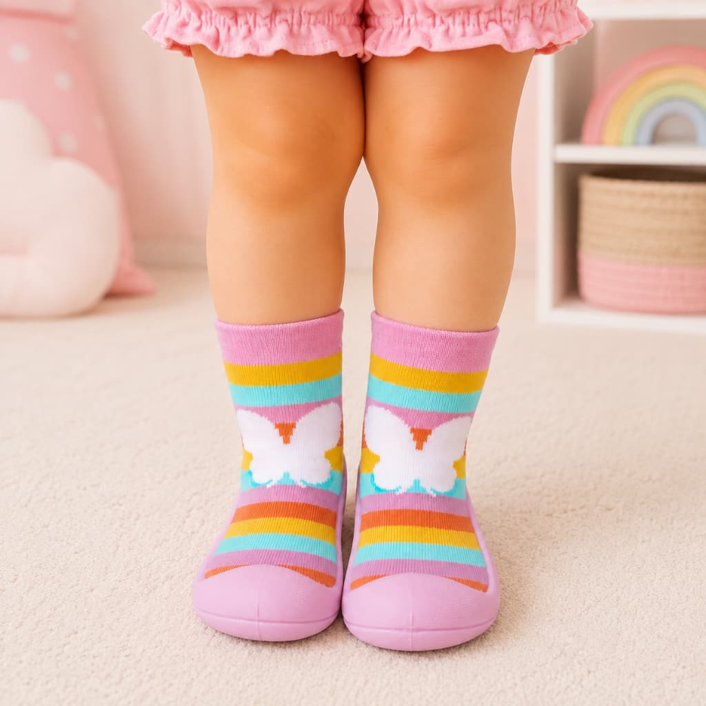 Meia com Sola Infantil para Meninas Confortável Antiderrapante Fofa e Macia