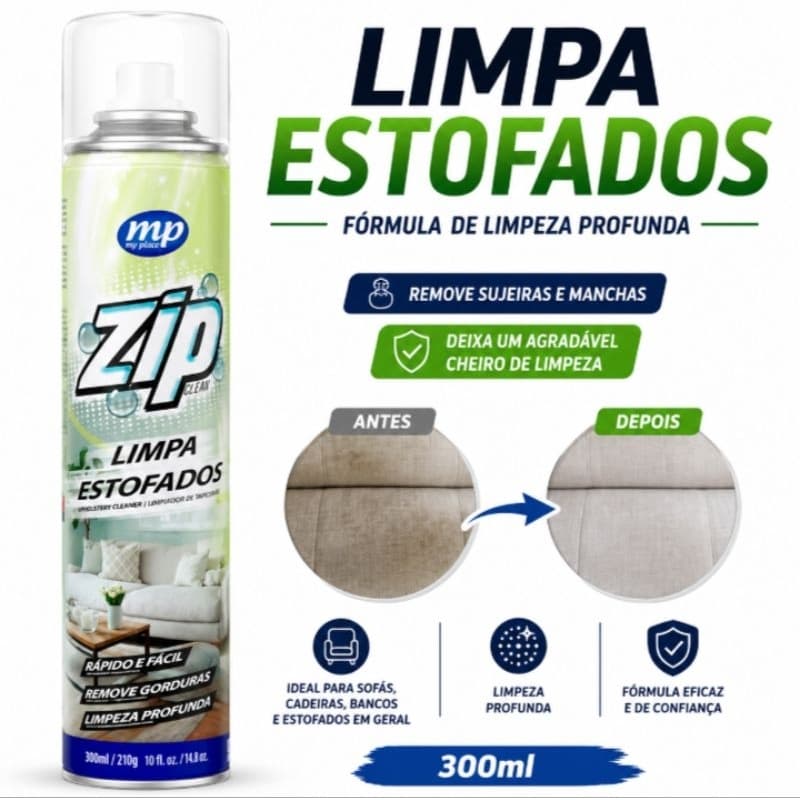 Limpa Estofados Zip Clean Spray MyPlace Limpa a Seco 300ML Limpa Sofá Bancos Automotivos Estofados