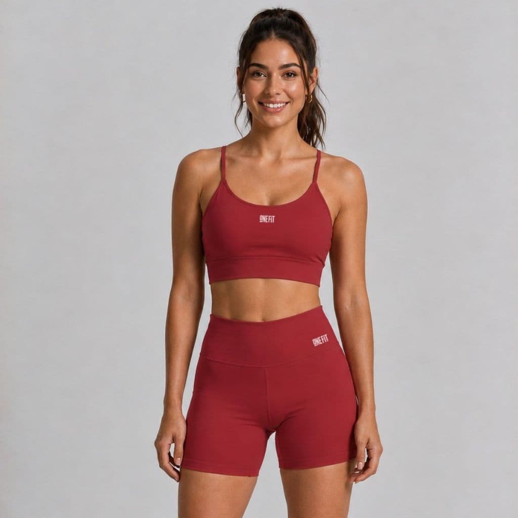Conjunto Fitness Feminino Vermelho Top e Shorts Confortáveis - Envio Imediato