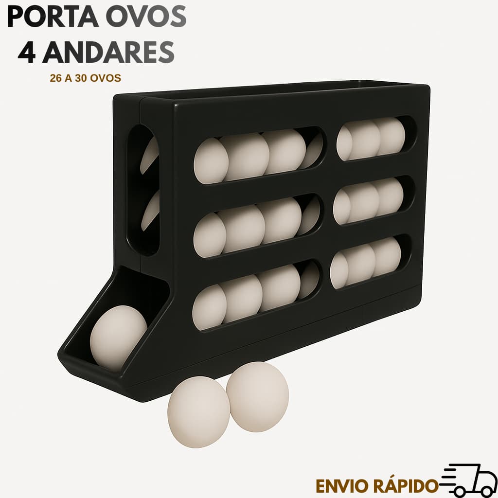 Suporte Porta 26 a 30 Ovos Rolante 4 Andares Dispenser Armazena e Organizador de Ovos na Geladeira