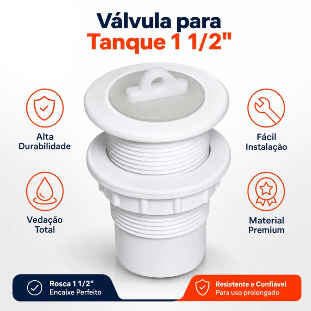 Válvula Para Tanque 1.1/2 Branca Universal | Ralo Escoamento Pia Lavanderia Resistente