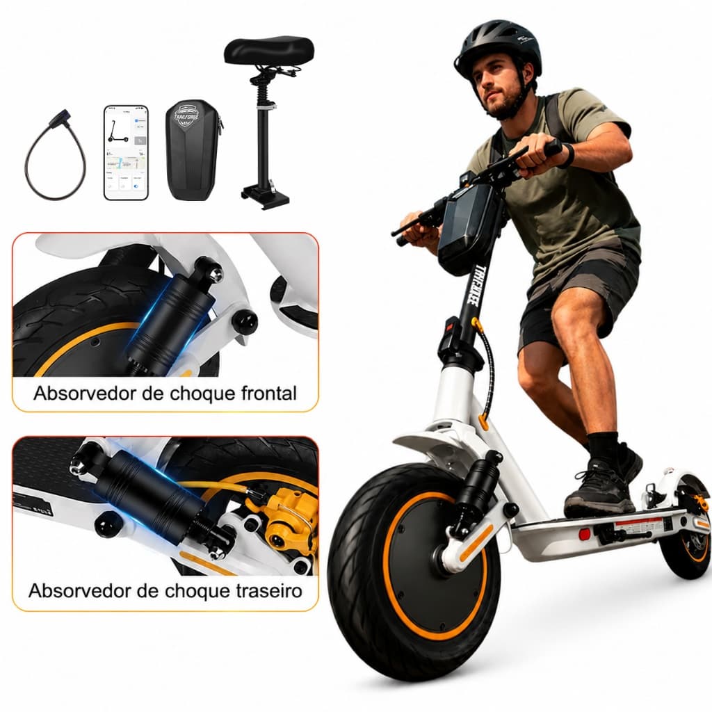 Trailforge-T1 patinete elétrico 800w 10" 45km 12.5AH scooter elétrica com Aplicativo Bluetooth