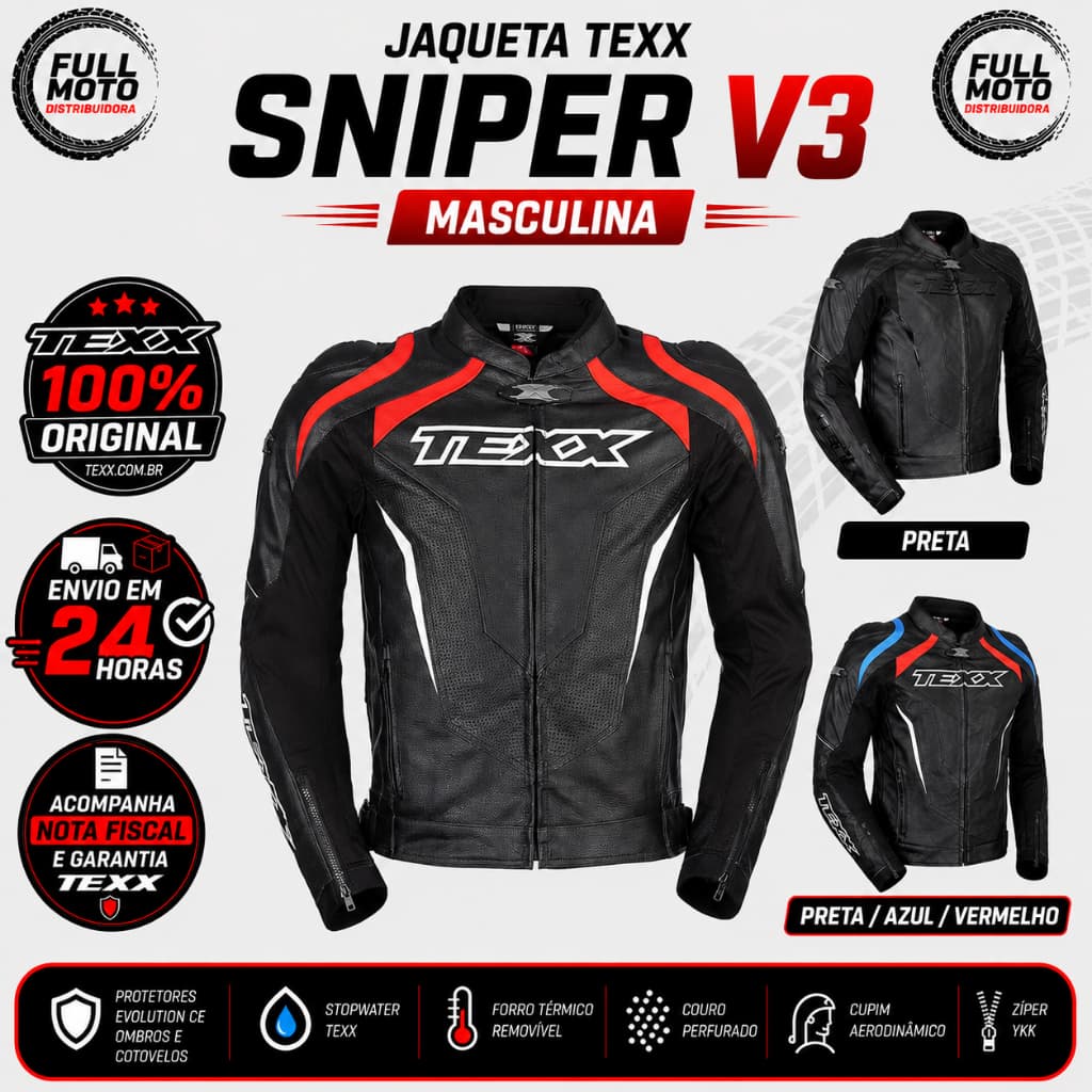 Jaqueta Texx Sniper V3 Couro Lançamento Moto Motociclista