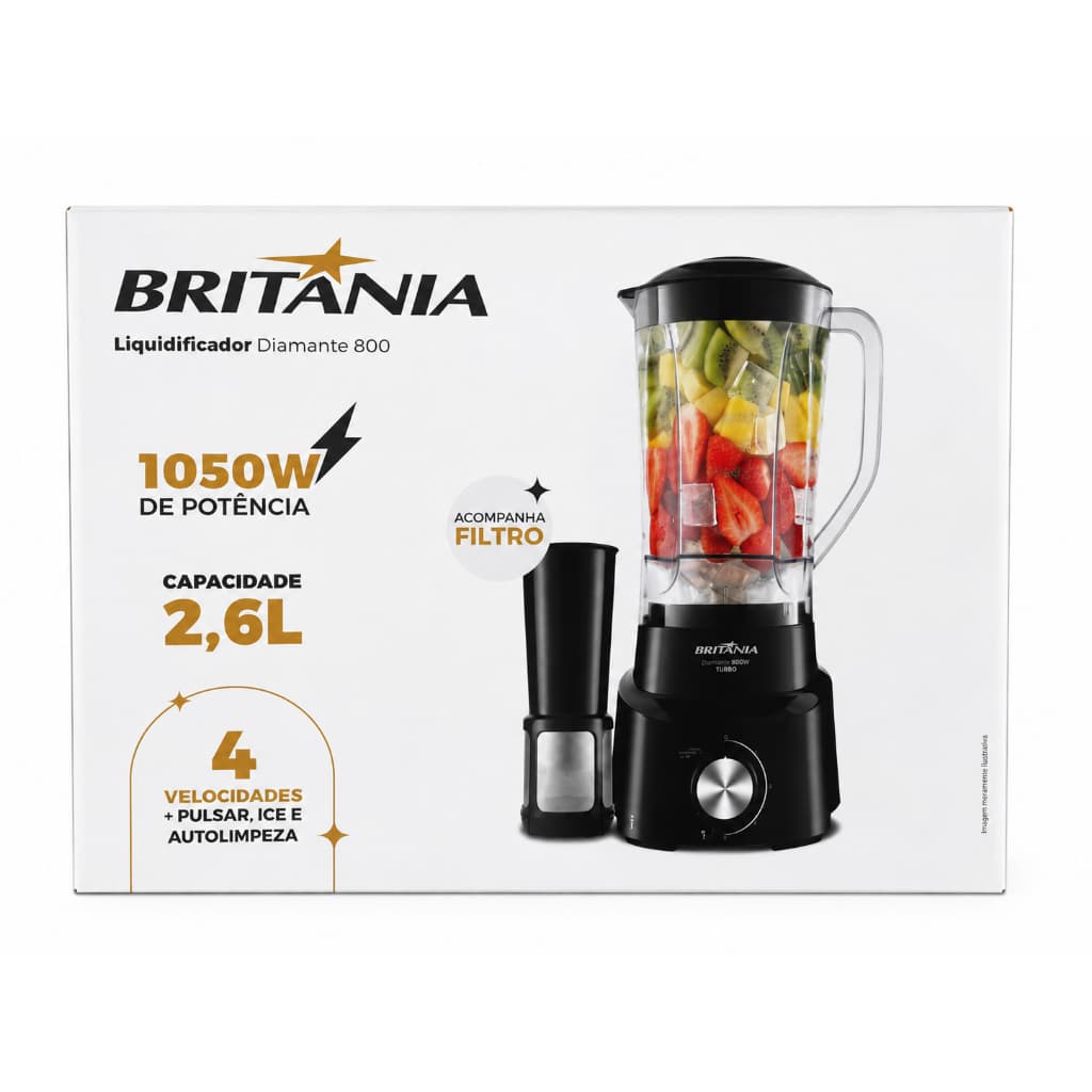 Liquidificador Britânia Diamante 800 1050W 2,6L Com Filtro 4 Velocidades Turbo