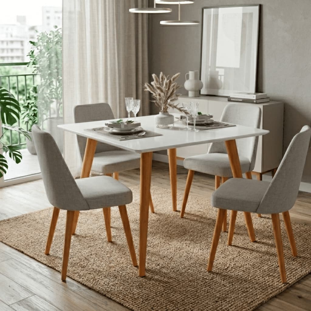 Mesa de Jantar Quadrada 90X90 Desing Moderna Pés Madeira Tampo MDF Laqueado