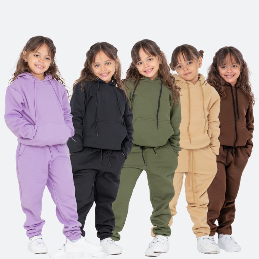 kit 5 Conjunto infantil menina casaco e calça frio capuz punho menino