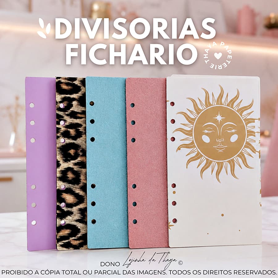 divisórias coloridas desenho glitter para fichário agenda budget binder A4 A5 A6 A7
