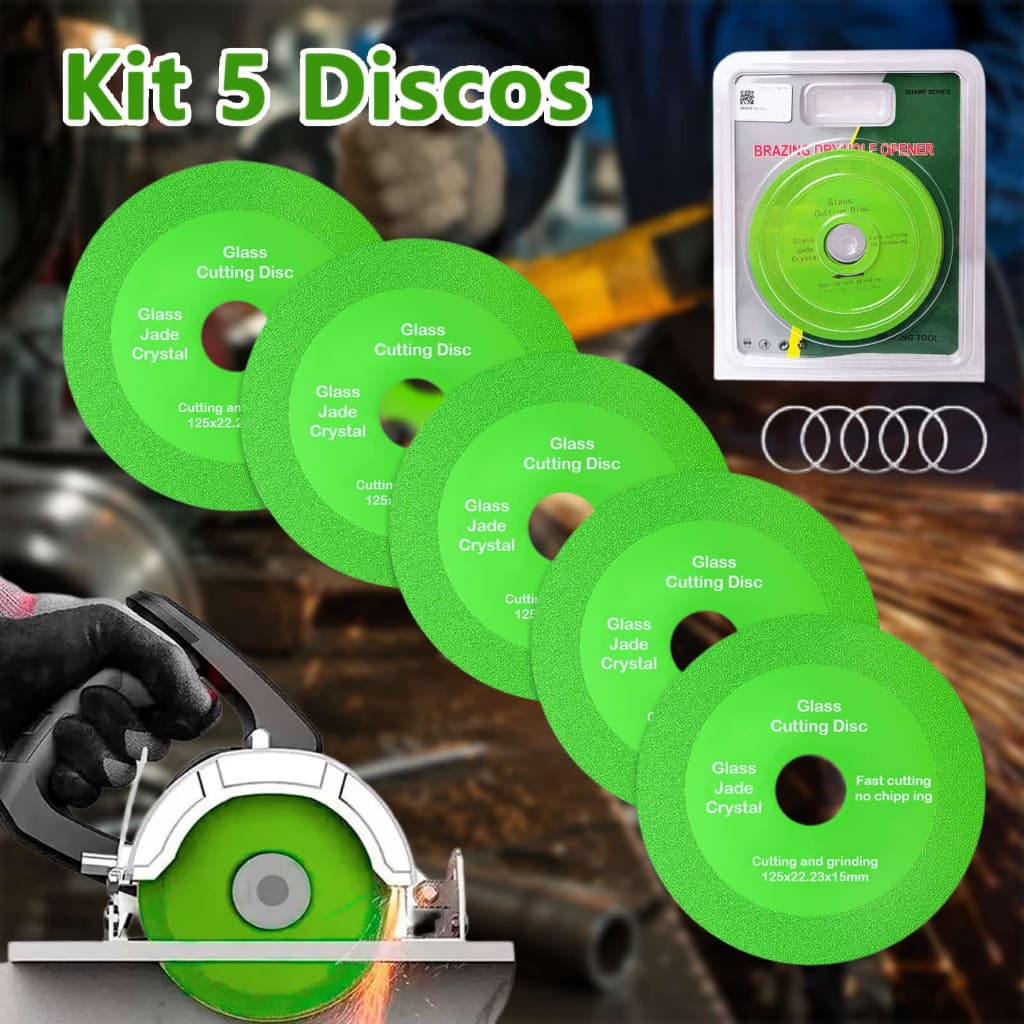 Kit 5 Discos De Corte De Vidro De Piso Espelho Ceramica Porcelanato Casa Reforma Materiais Diversos100mm X 20/22mm