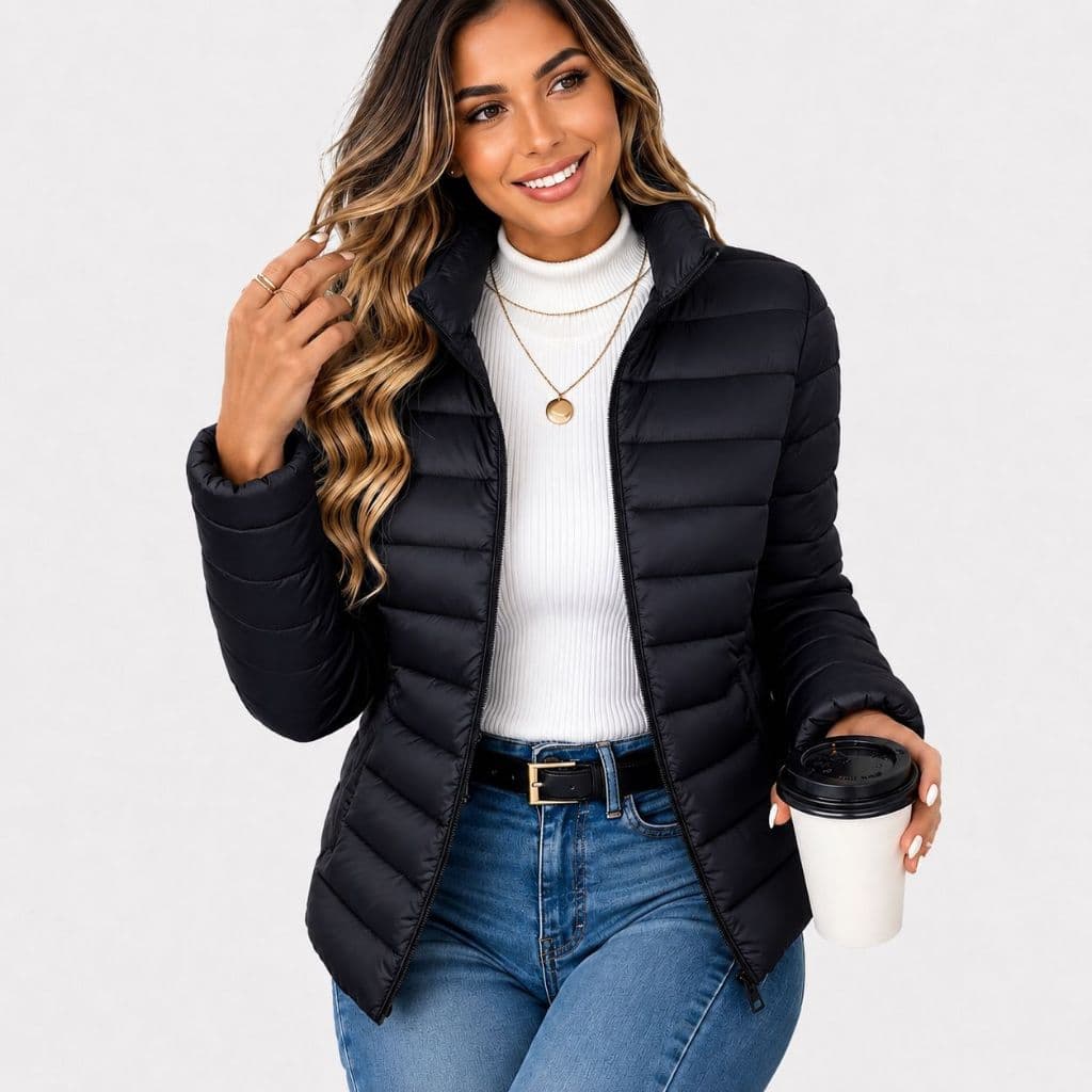 Jaqueta Bobojaco Impermeável Becker Nylon Puffer feminino com Bolsos e Capuz