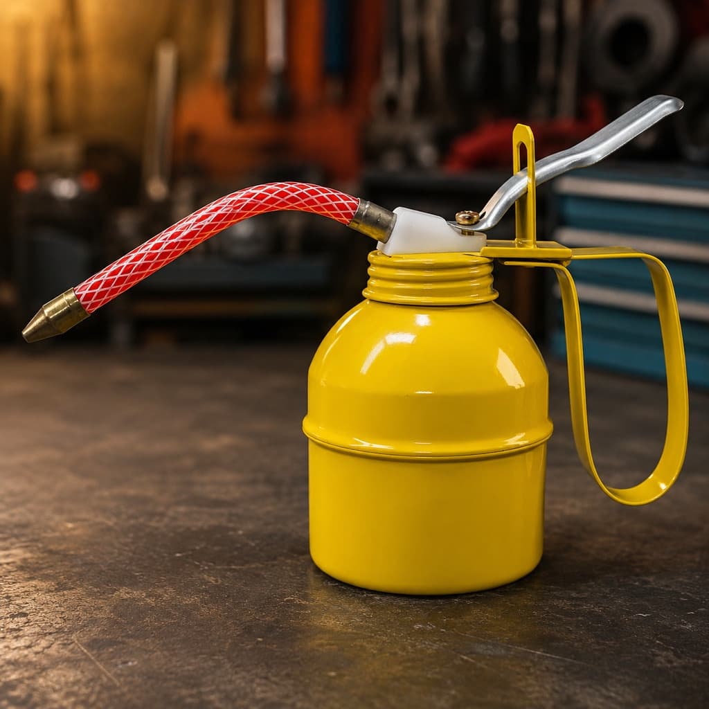 Almotolia Manual 300ml Bomba Óleo Lubrificador Oficina Motor Máquina Bico Flexível Amarela Garagens