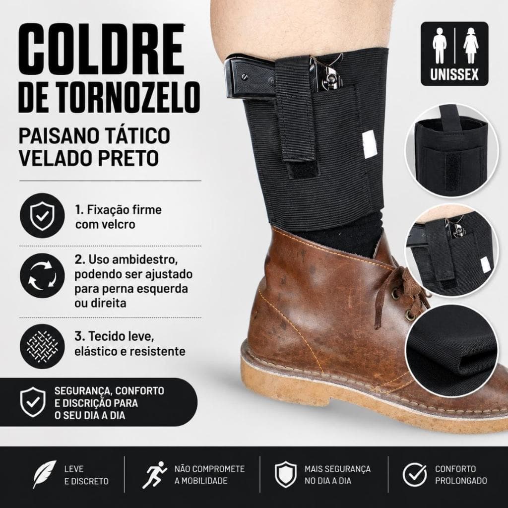 Coldre tornozelo tático velado ajustável ambidestro oculto compacto e Resistente