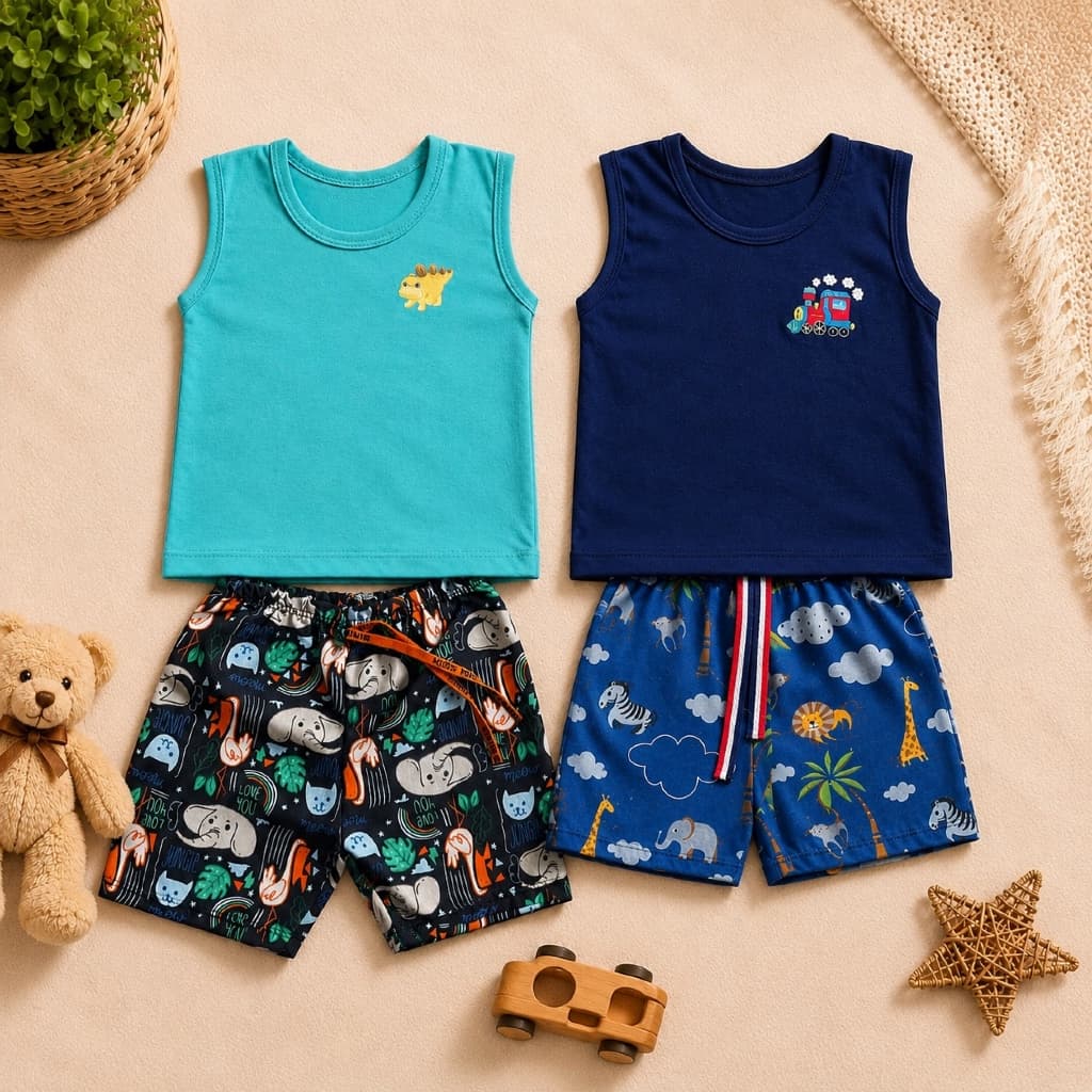 Conjunto Baby Regata e Short Estampado Safari até 6 meses – Conforto e Estilo para os Pequenos