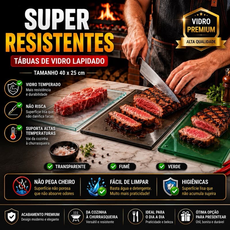 04 TABUA DE CHURRASCO INQUEBRAVEL VIDRO 8MM
