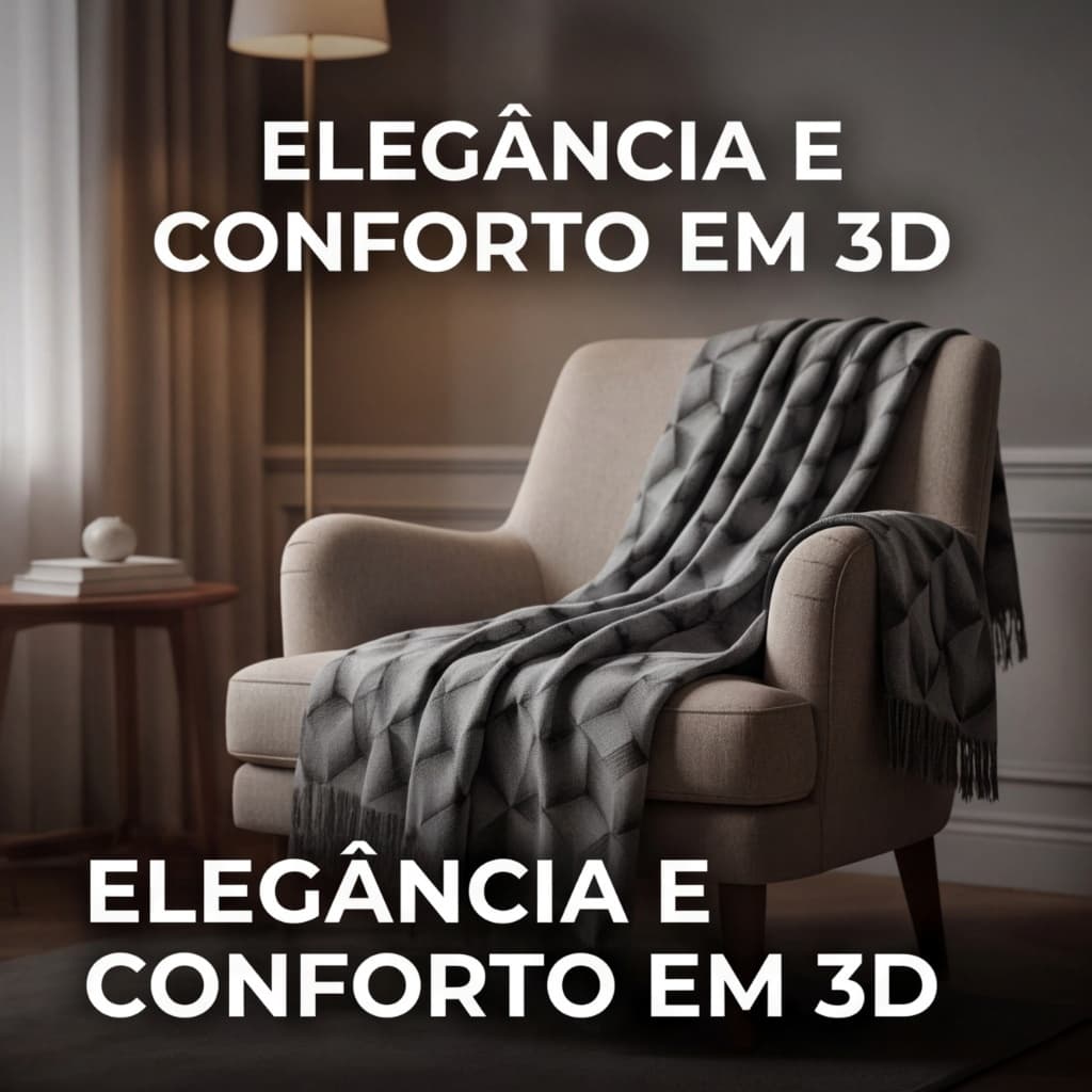 Manta 3D Preta 1,40x1,40m Textura Alto Relevo Macia Decorativa Para Sofá Cama e Poltrona