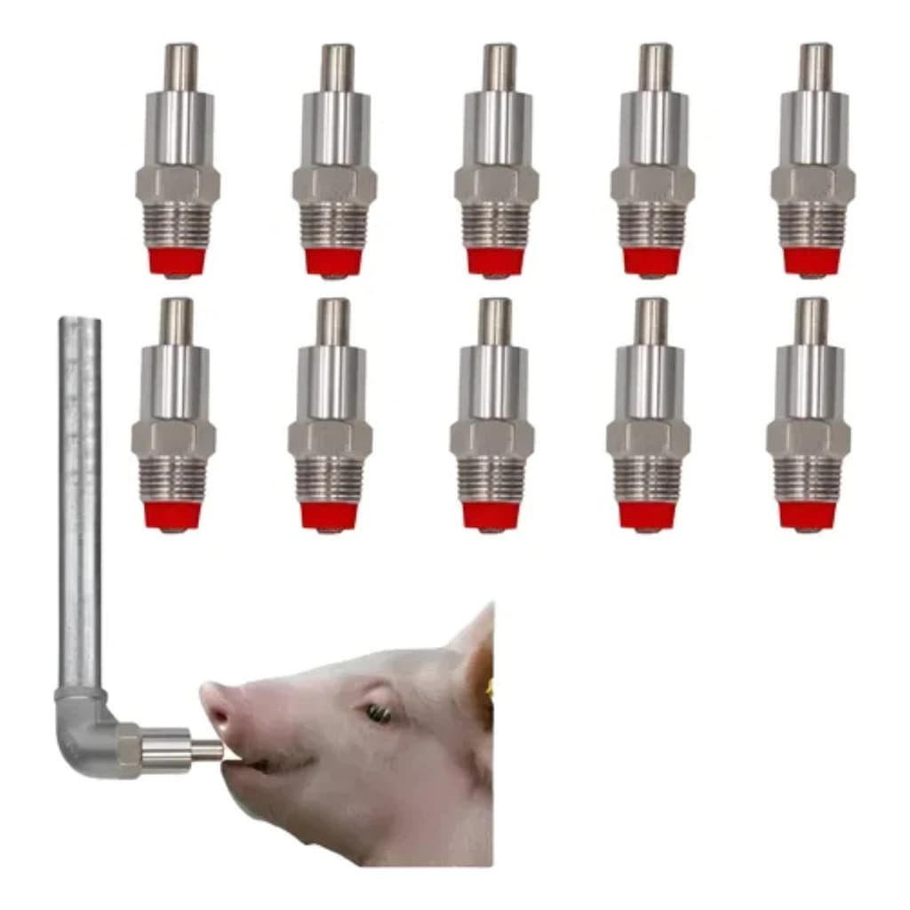 Kit Com 10 Bebedouro Automático De Aço Inoxidável Para Porcos Suínos Chupeta Inox Mordid
