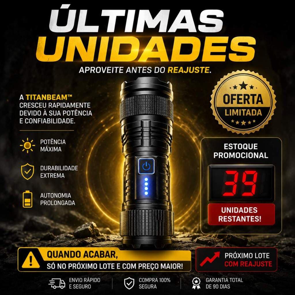 Lanterna Tática TitanBeam™ LED P90 Recarregável USB Longo Alcance Alta Potência
