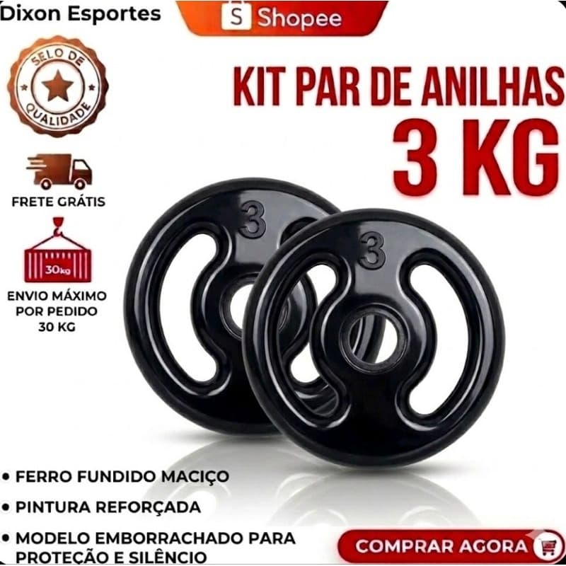 Par Anilhas 3kg Emborrachadas(2×3kg) Academia Musculação Treinos