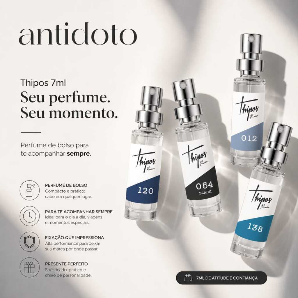 Perfume de Bolso Masculino 7ml Thipos Original - Mini Perfume Portátil Para Bolsa Frasco Viagem