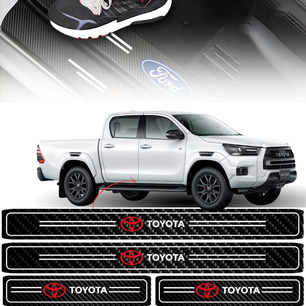 Kit 4 Peças Adesivo Soleira de Porta Carro Modelo Toyota Proteção Fibra de Carbono Anti Arranhões