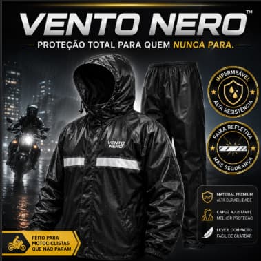 Vento Nero Capa de Chuva Impermeável para Motociclista com Faixa Refletiva e Capuz