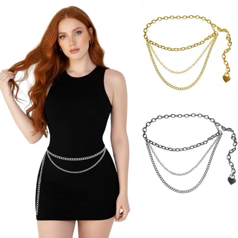 Cinto Feminino 3 Correntes Lindo Moda Gringa Tendencia Prata ou Dourado