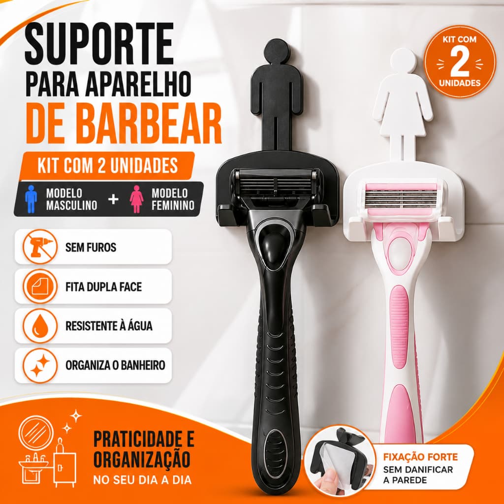 Porta Barbeador 3M Suporte Parede Porta Gilette Banheiro Organizador Sem Furo Fixação Segura
