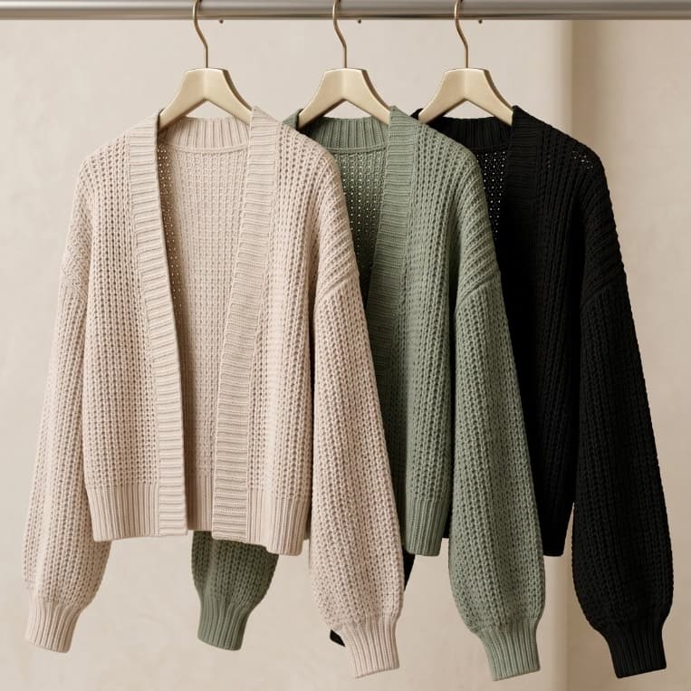 Kit 2 Cardigan Feminino Tricot Inverno Encorpado Manga Ampla Casaco Kimono Manga Bufante Longa Tricô