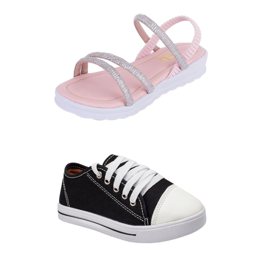 Kit 2 Pares Sandalia Tenis Infantil Meninas Modelo  Casual