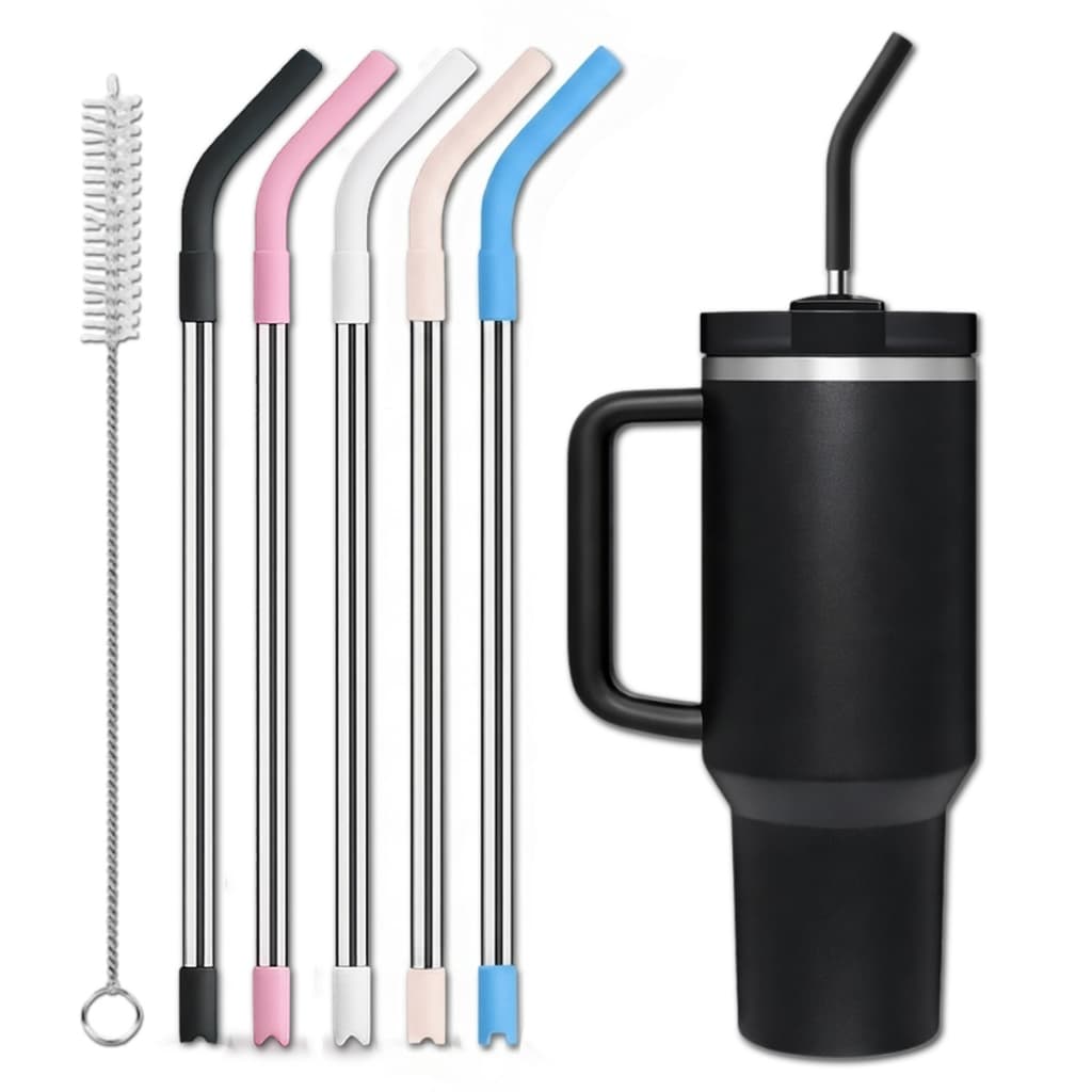 Canudo Aço Inox 30cm + Escova Limpeza Metal Inoxidável Com Ponta De Silicone Bico Ponteira 1200ml