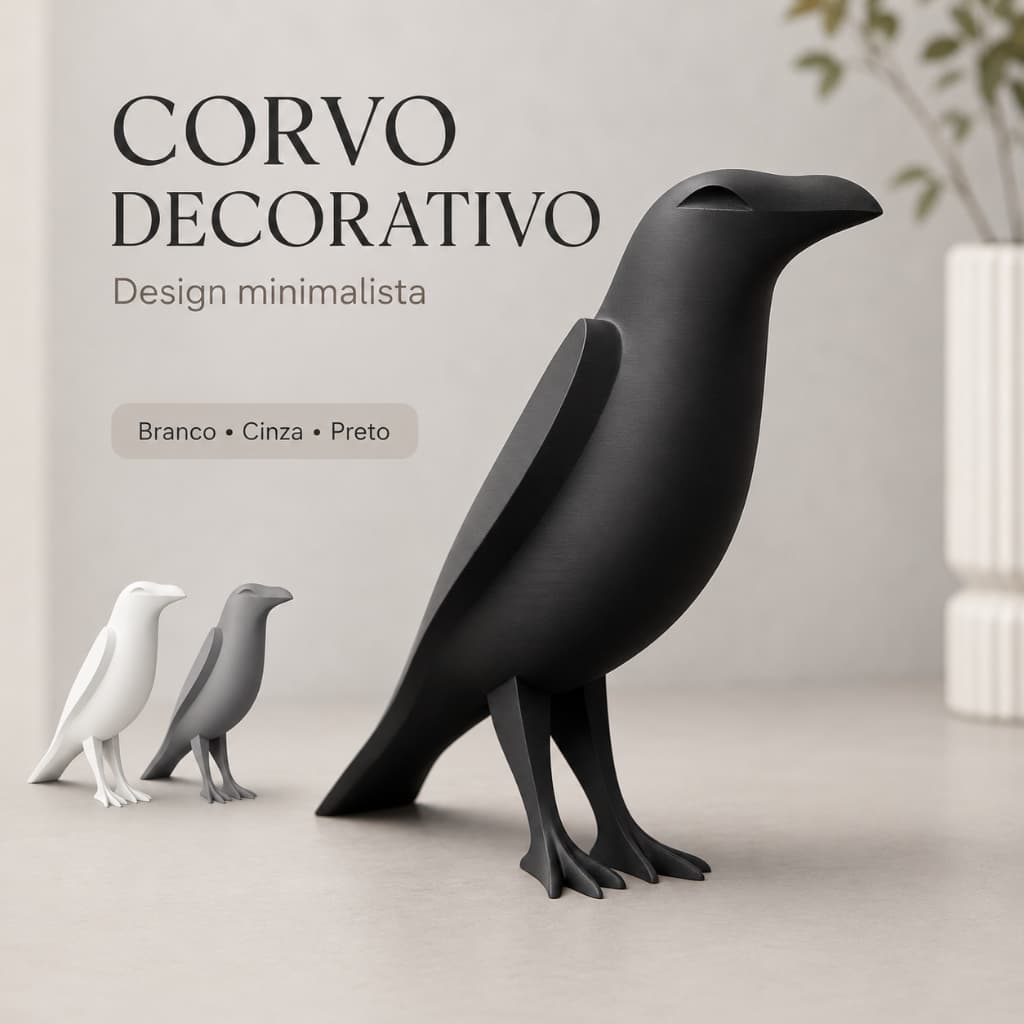 Estátua Corvo Decoração Minimalista, Moderna, Elegante, Gótica.