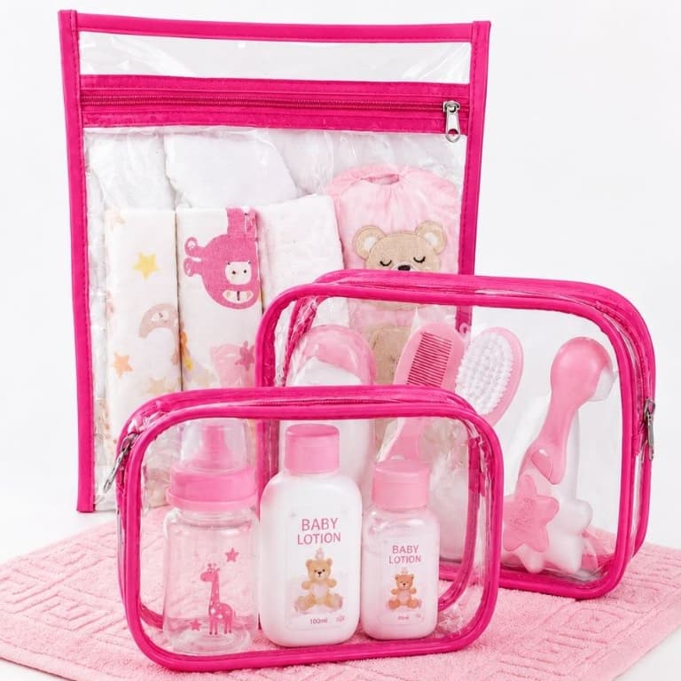 Kit Organizador Maternidade Viagens Transparente – 3 Peças