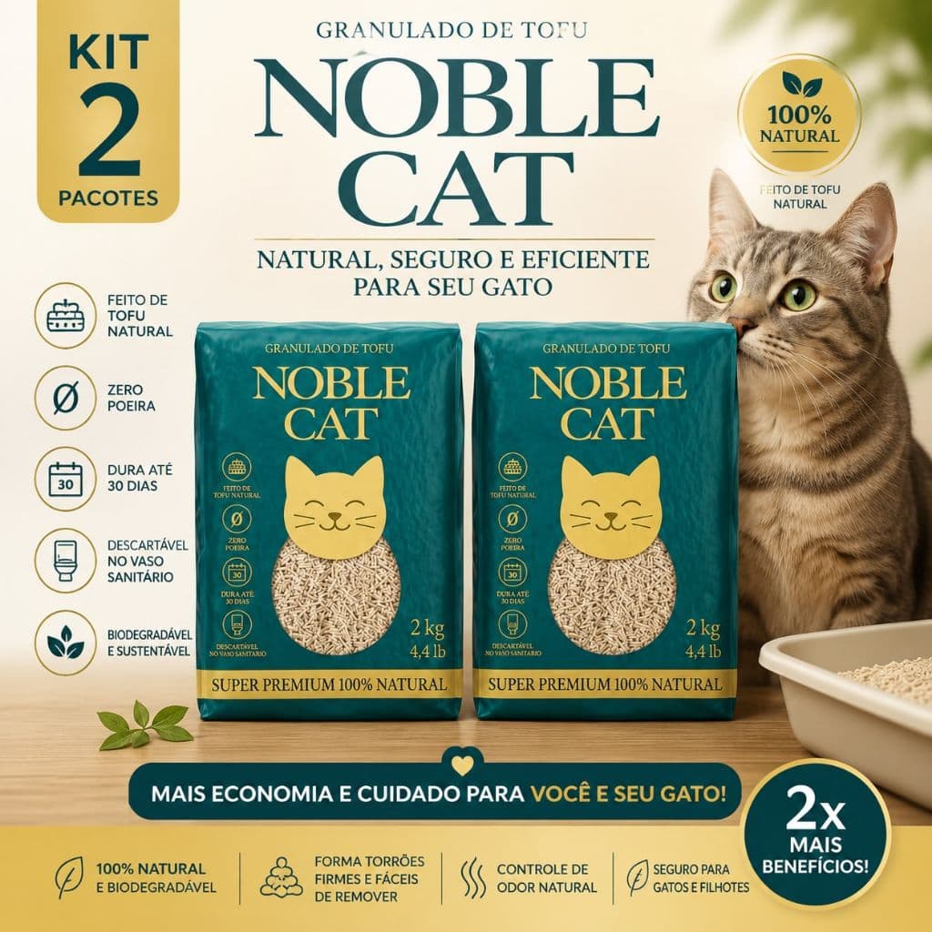 2 Pac de Granulado de Tofu NOBLE CAT 2kg Biodegradável Descarte no Vaso Sem Cheiro e Sem Pegadas