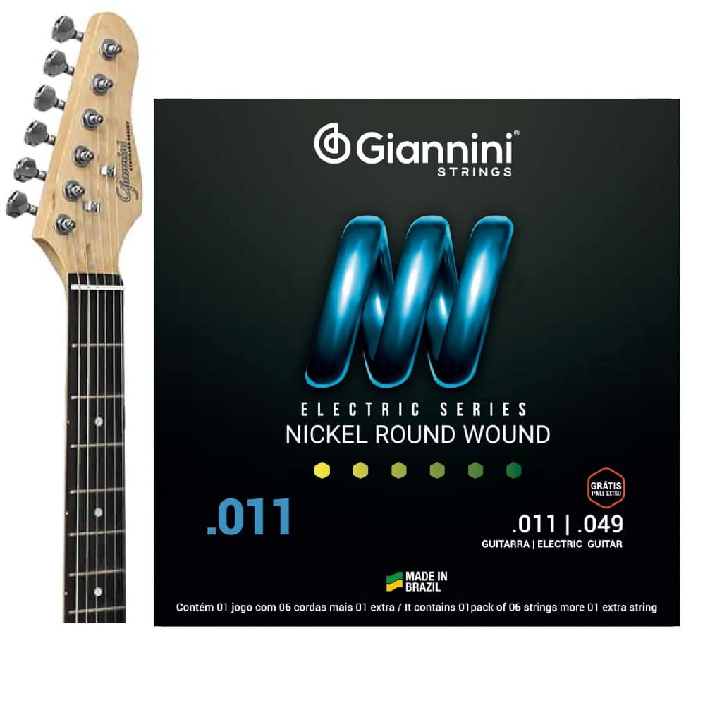 Cordas Guitarra Giannini Nickel Round Wound 011 Com Corda Extra