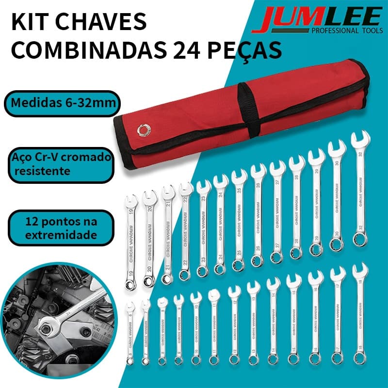 Jogo Kit De Chave Combinada 6-32mm Aço CR-V 10, 14 Ou 26 Peças Profissional Com Estojo De Lona