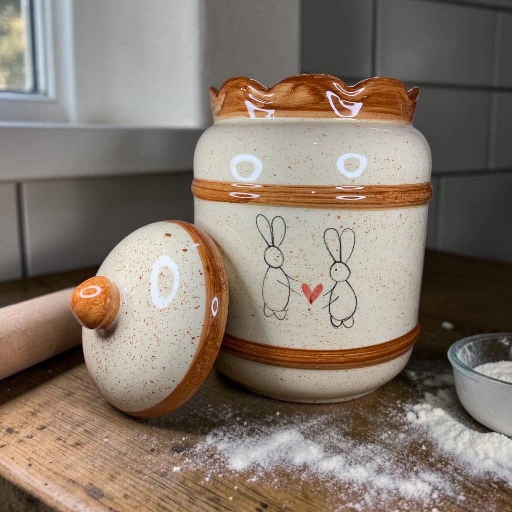 Pote Vânia Grande 3L Tema Páscoa Marrom e Bege Com Tampa Feito de Cerâmica Para Guardar Mantimentos Farinha Doces