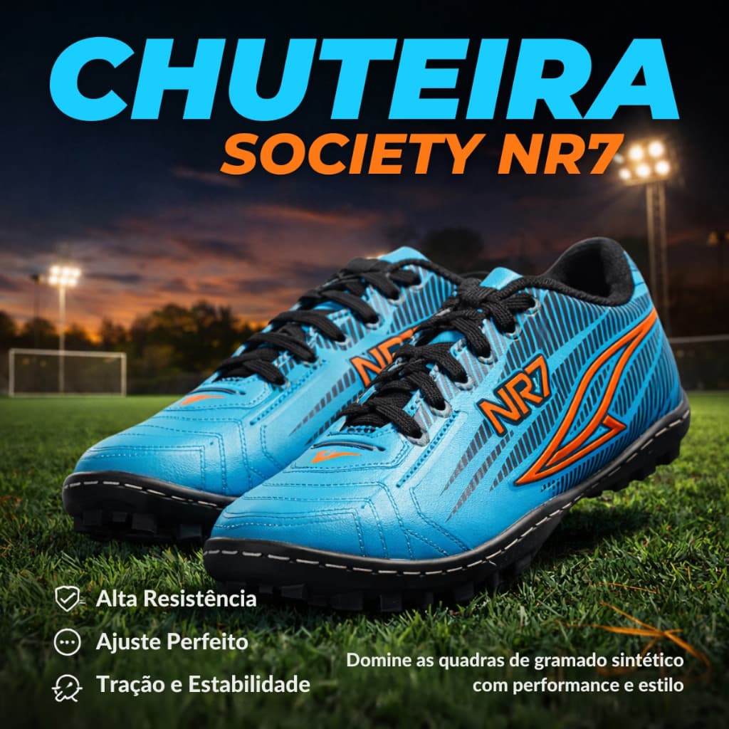 Chuteira Society Confortavel e Resistente Para Aderencia Superior e Desempenho no Jogo