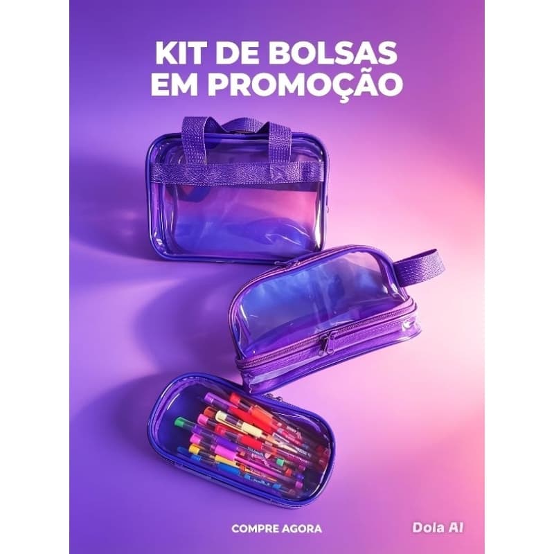 kit de bolsa nécessaire e estojo em PVC cristal color