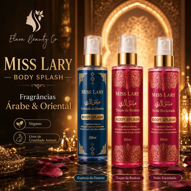 Body Splash Miss Lary 200ml Perfume Corporal Árabe Oriental Vegano