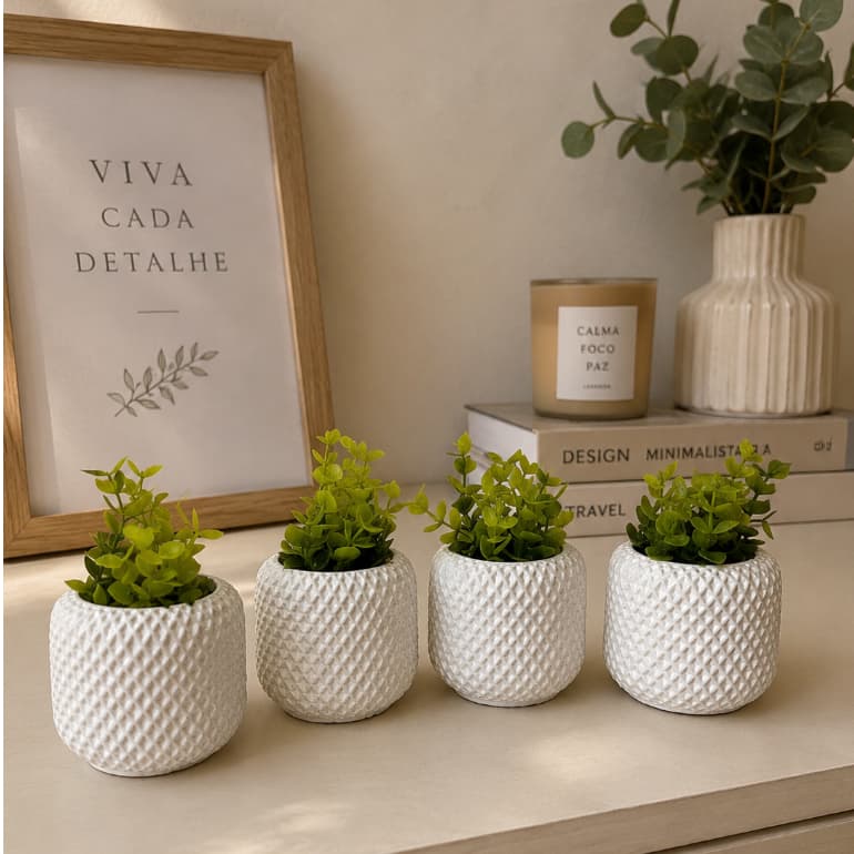 Kit até 4 Vaso de Plantas Suculentas Rendinha Vaso Decorativo em Gesso Com e Sem Planta