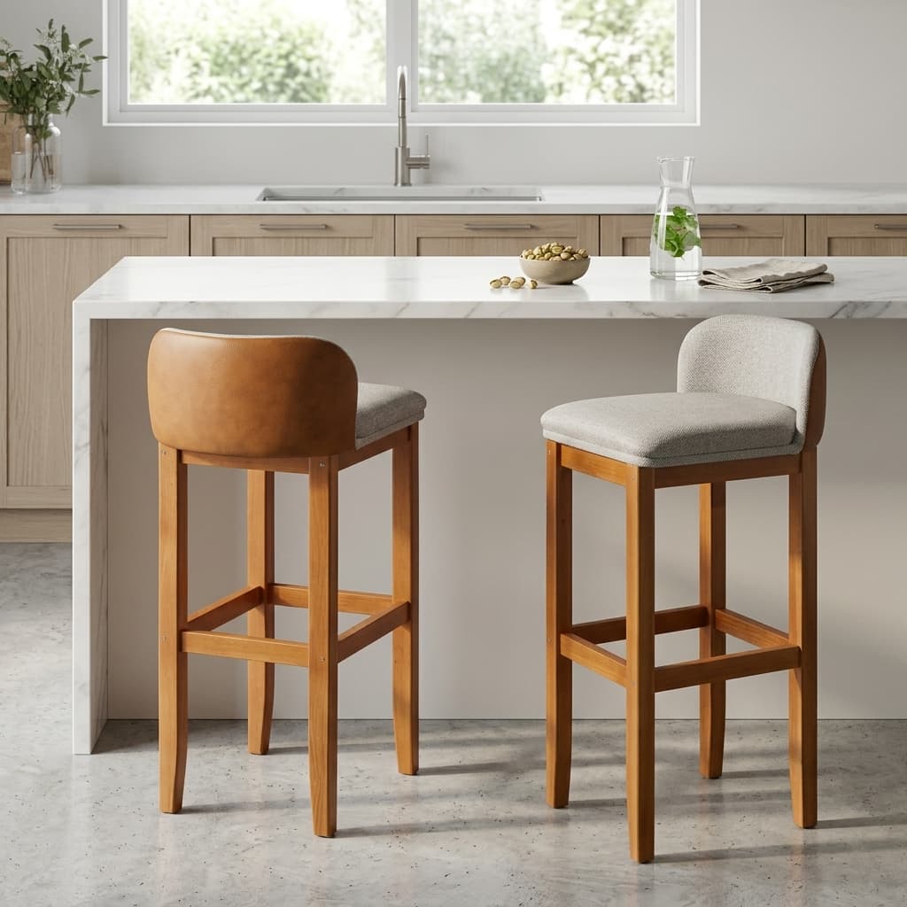 Kit 2 Banquetas Onix Alta Estofada para Área Gourmet e Cozinha Pés Madeira Maciça