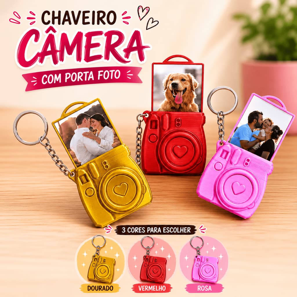 Chaveiro Câmera Porta Foto Personalizável |Mini Porta Retrato Fofo Presente Criativo Acompanha Foto
