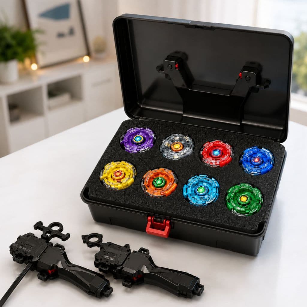 Kit 8 Piões de Batalha + 2 Lançadores com Maleta e Acessórios Conjunto Brinquedo Infantil Fusion Rápido