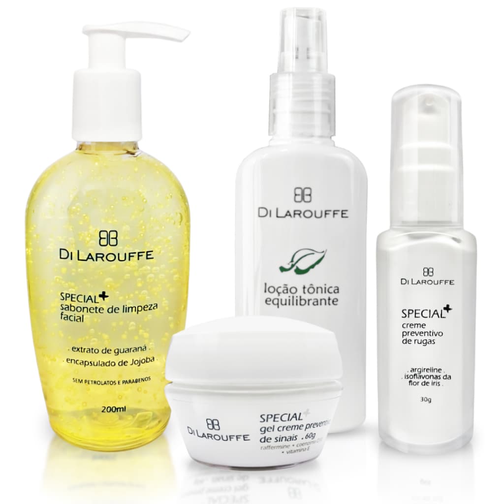 Di Larouffe Kit Facial Rugas de Expressão com Sabonete Antissinais Loção Tônica Gel Creme Antissinais Creme Antirrugas