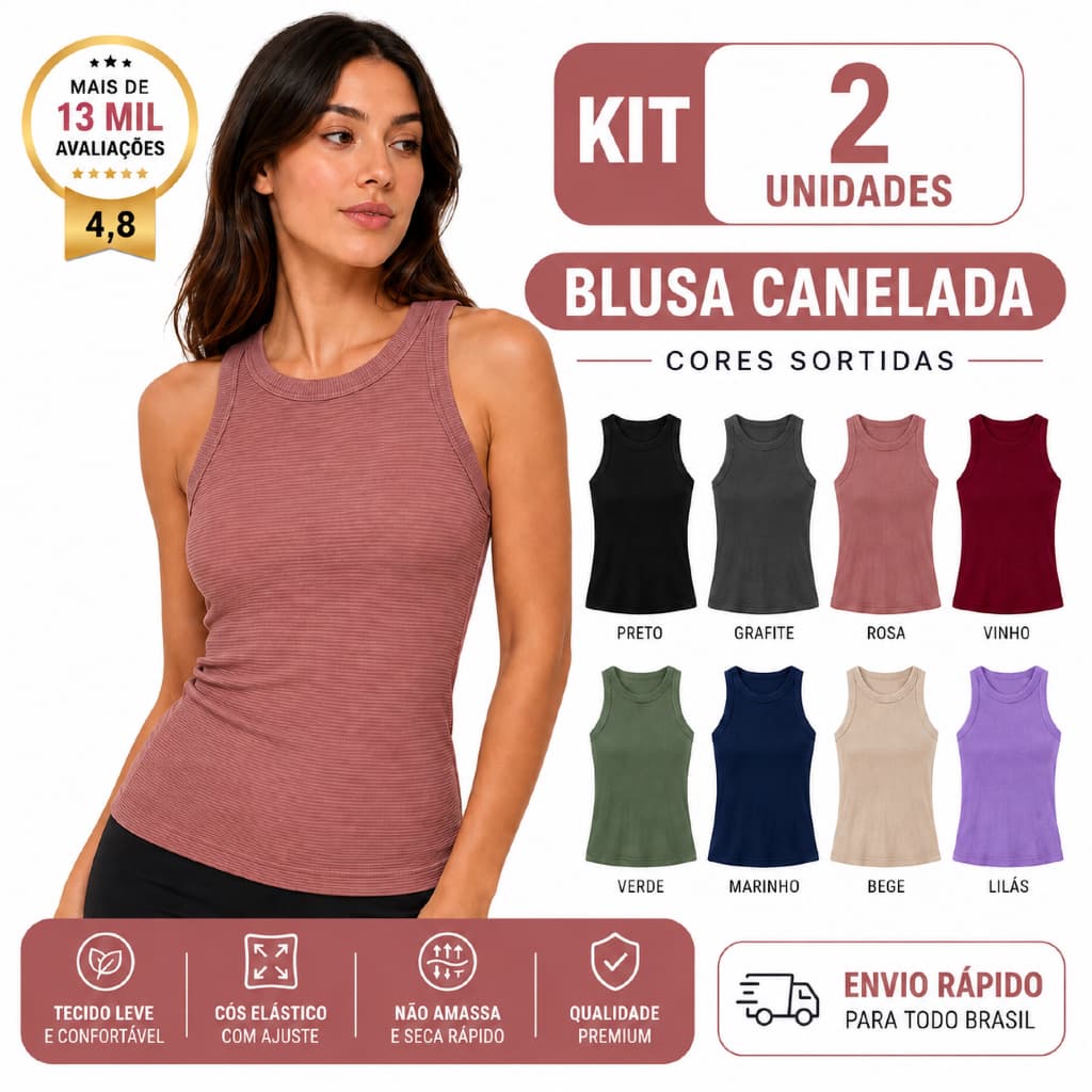 Regata feminina adulto kit 2 unidades cores variadas malha premium academia e dia a dia